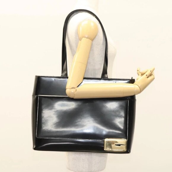 GUCCI Shoulder Bag Enamel Black Gold - Picture 1 of 16